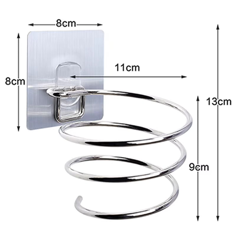 Support Universel Mural pour Sèche-Cheveux en Acier Inoxydable – Organisateur Souffleur Spiralé – Support Adhésif Sans Perçage ni Clou – Rangement Professionnel Anti-Rouille pour Outil Capillaire pour Salle de Bain et Coiffeuse
