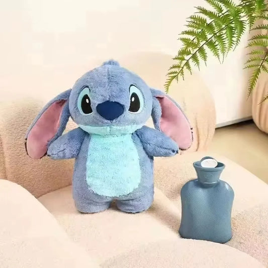 Fluffy Stitch Hot Water Bottle with Plush Cover – 500ml Cute Heat Therapy & Hand Warmer