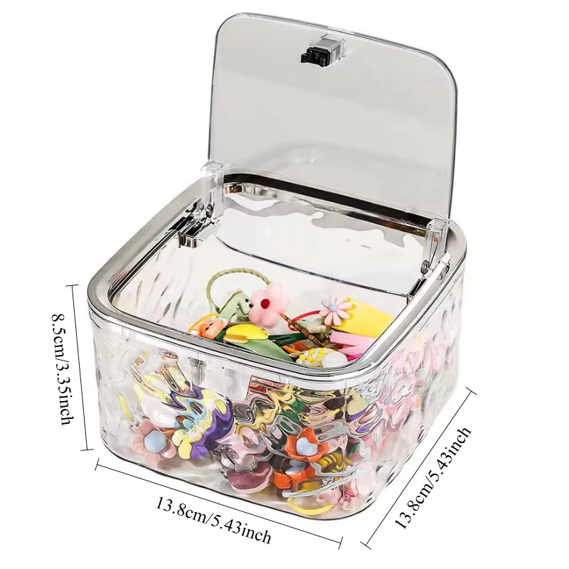 Organisateur d'accessoires de cheveux en acrylique – Boîte de rangement transparente pour bandeaux, élastiques et dosettes de lessive – Conteneur de bureau polyvalent (modèles M/L)