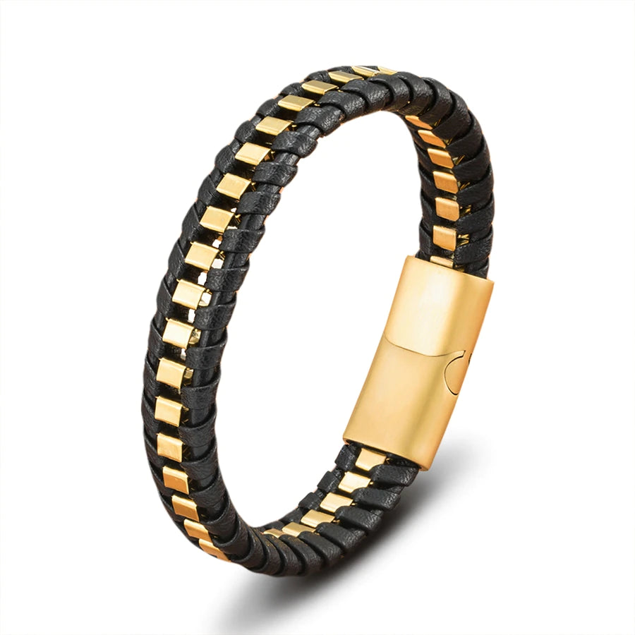 Braided Rope Woven Black Leather Men Bracelet (EGBT108)
