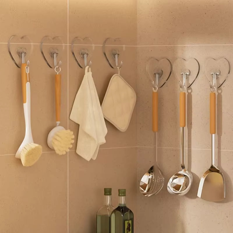 Heart-Shaped Transparent Hooks – Self-Adhesive "Love" Wall Hangers – Non-Punching Plastic Hooks for Keys, Towels, and Jewelry – Multi-Purpose Decorative Storage