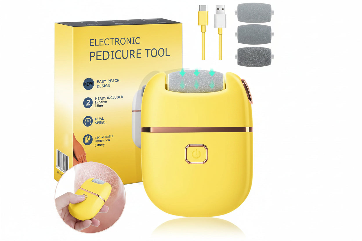 Electric Foot File & Callus Remover – Rechargeable Pedicure Tool with 2 Speeds & 3 Roller Heads for Smooth Feet