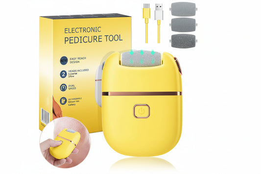 Electric Foot File & Callus Remover – Rechargeable Pedicure Tool with 2 Speeds & 3 Roller Heads for Smooth Feet