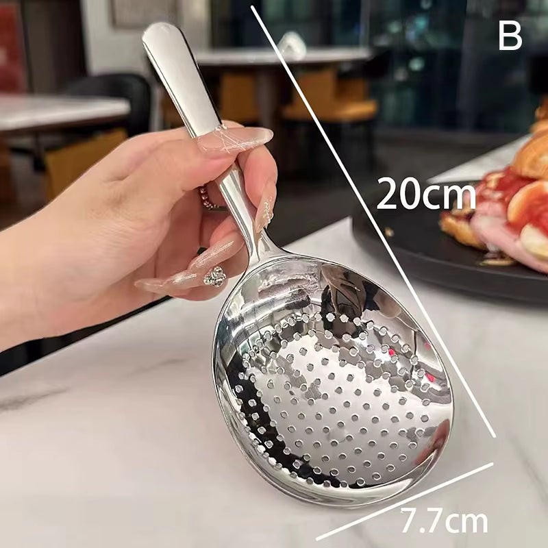 Stainless Steel Soup & Rice Serving Ladle | Heat-Insulated Handle Kitchen Spoon | Durable Cooking Utensil with Drain Hole for Daily Use