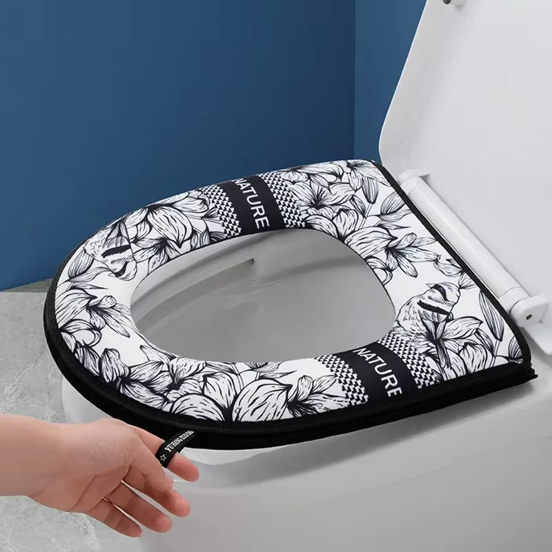 Couvercle de siège de toilette universel épaissi et imperméable – Coussin de siège de toilette à fermeture éclair facile à motifs de dessins animés – Coussin doux toutes saisons avec fermeture éclair pour l'hygiène de la salle de bain