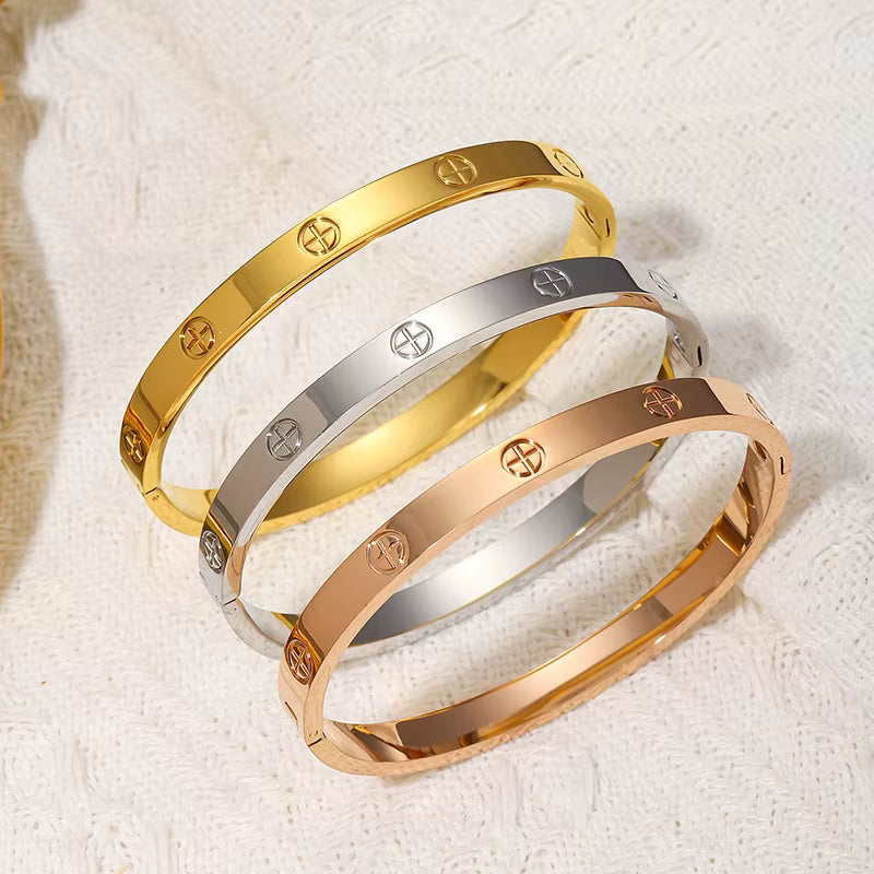 CARLIDANA Gold Cross Bracelet & Bangle for Women - Waterproof Stainless Steel (EGBT500)
