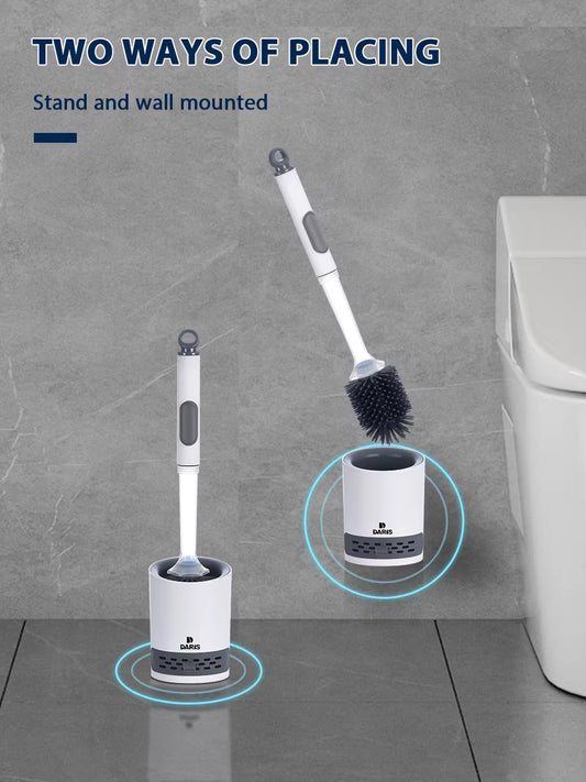 Water Spray Silicone Toilet Brush – 40cm Long Handle Refillable Scrubber – Wall-Mounted Breathable TPR Brush for Deep WC Cleaning