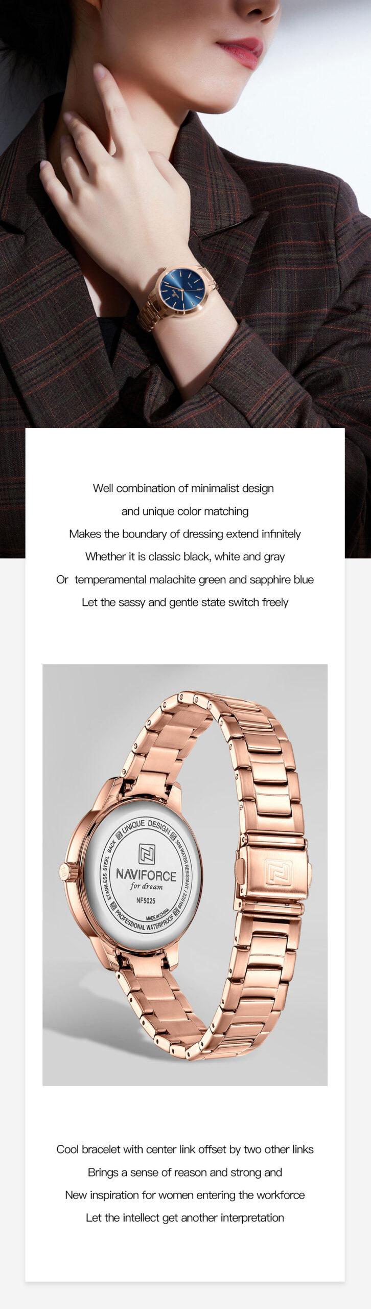 Montre femme NAVIFORCE en acier inoxydable (NF5025) 