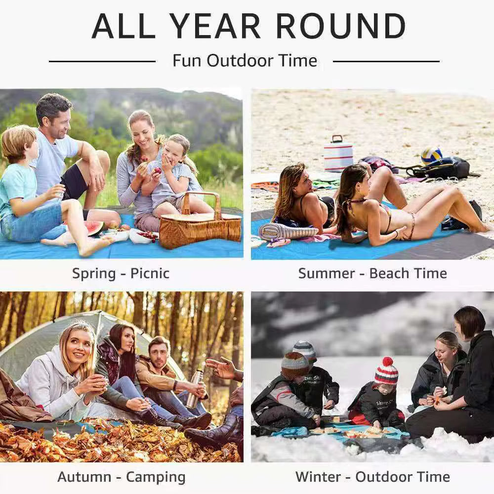 [140*200CM] Sandproof Beach Blanket – Waterproof Quick-Drying Outdoor Picnic Mat – Multiple Sizes with 4 Anchoring Stakes for Travel, Camping, & Hiking (Blue/Green/Orange/Pink)
