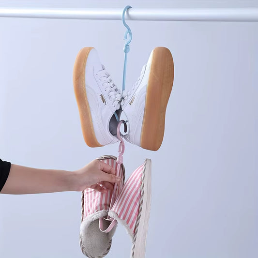 Windproof Shoe Drying Rack for Balcony – Rotating Shoe Hanger with Secure Hook, Solid Color Footwear Dryer for Indoor and Outdoor Use