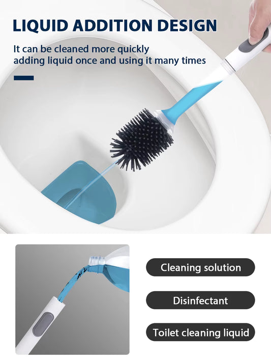Water Spray Silicone Toilet Brush – 40cm Long Handle Refillable Scrubber – Wall-Mounted Breathable TPR Brush for Deep WC Cleaning