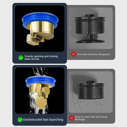 All-Copper Floor Drain Core – Odor-Proof & Anti-Backflow Sewage Plug – Universal Deodorizing Drain Filter with Integrated Hair Stopper (Gold/Silver)