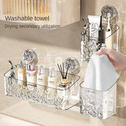 Light Glacier Pattern Shower Suction Cup Shelf – One-Second Installation Bathroom Basket – Rotating Vacuum Suction Storage Organizer (Small & Large)