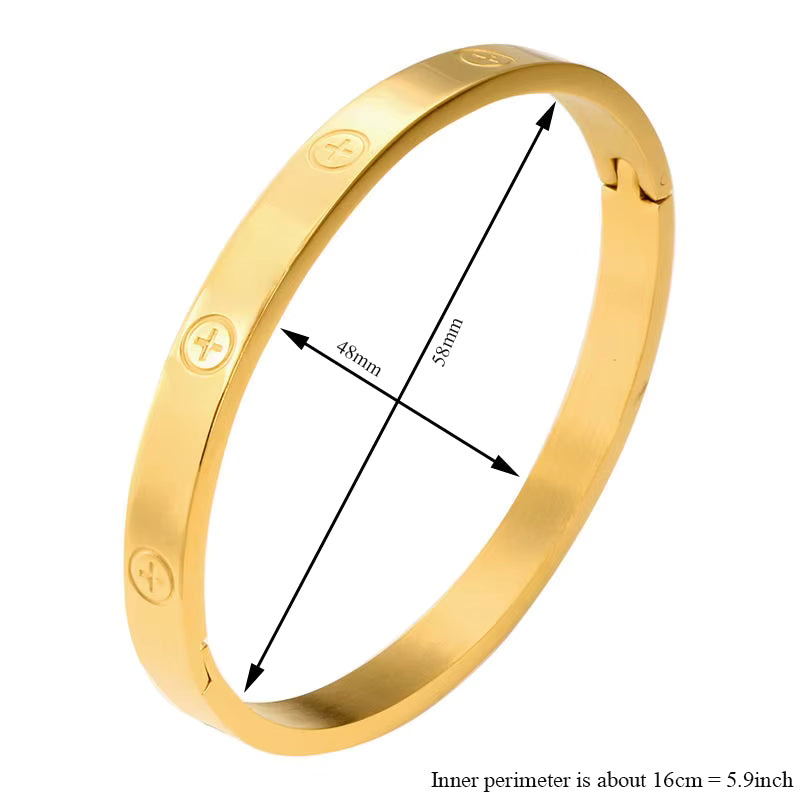 CARLIDANA Gold Cross Bracelet & Bangle for Women - Waterproof Stainless Steel (EGBT500)