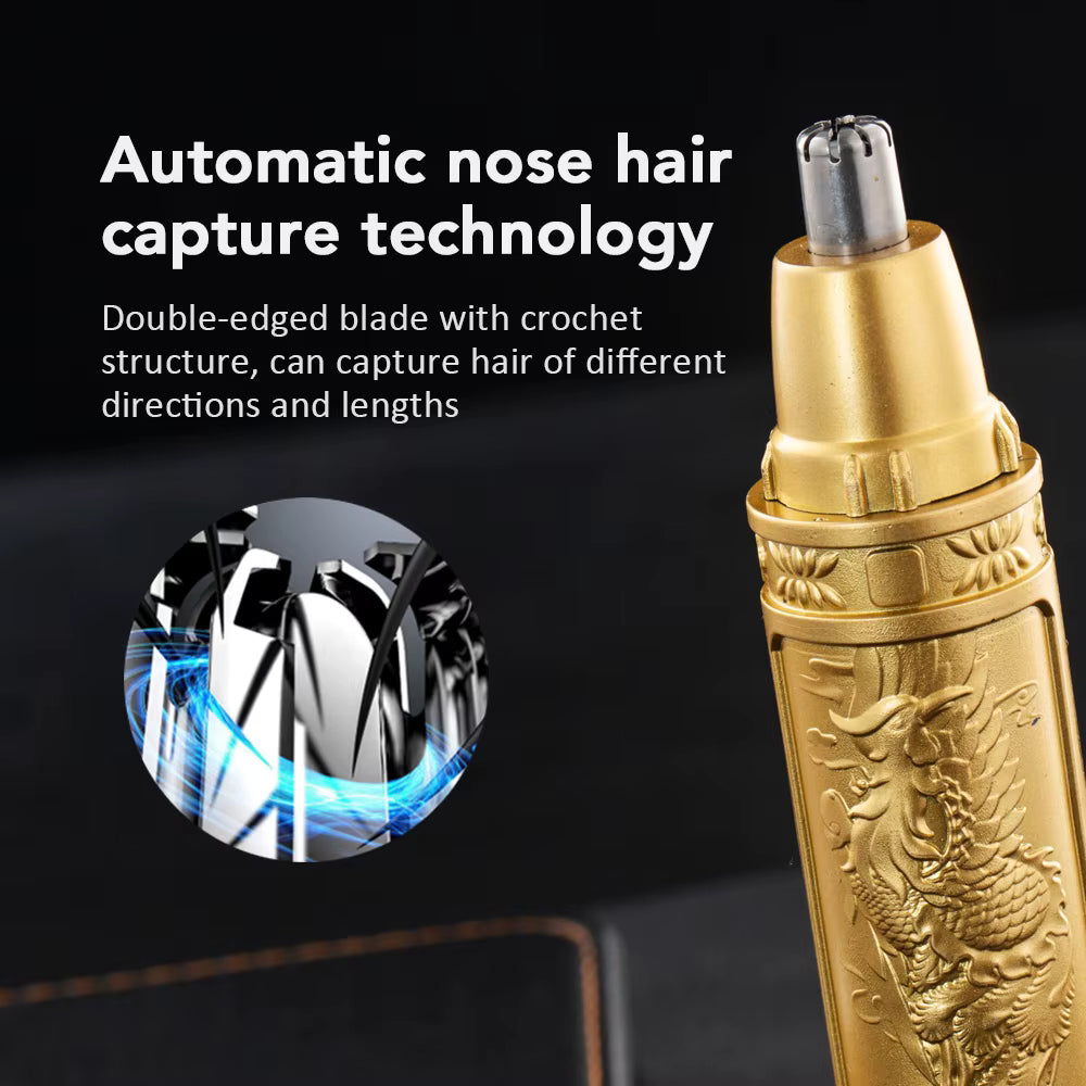 Golden Dragon & Phoenix Nose Hair Trimmer – Professional Nostril Hair Cutter – Waterproof Washable Blade Head – Compact & Portable Luxury Grooming for Men & Women