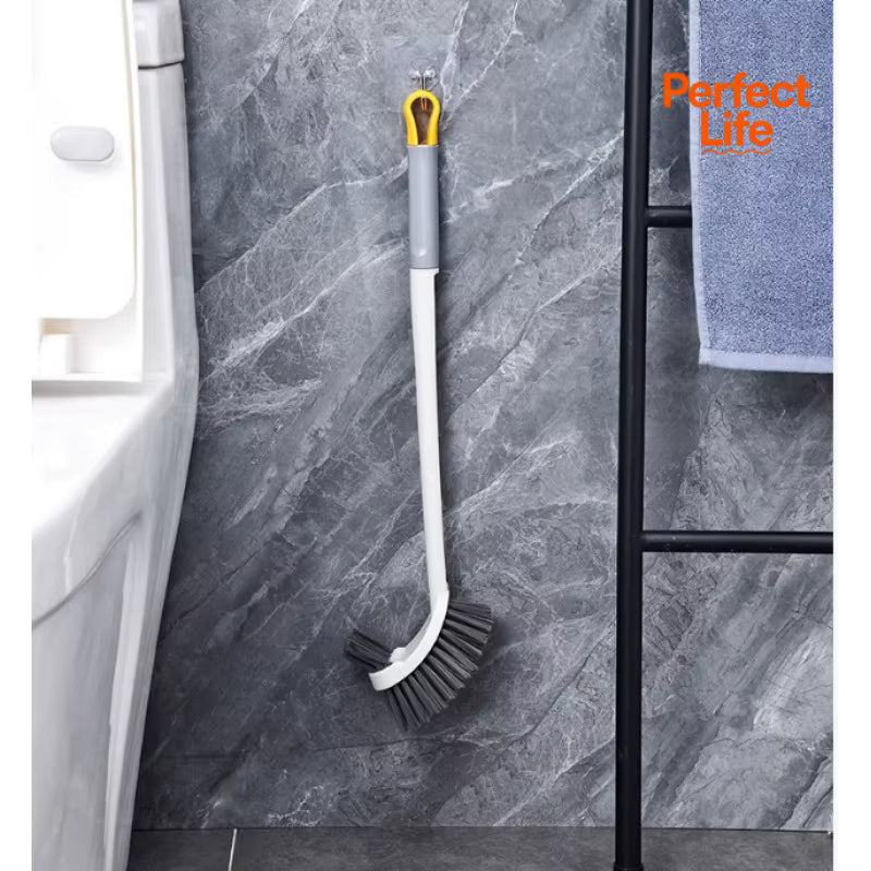 Brosse de toilette à ventouse à long manche – Nettoyant coudé double face mural sans perçage – Éponge de récurage à 360° sans angle mort pour toilettes à la turque et éviers
