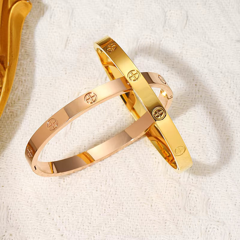 CARLIDANA Gold Cross Bracelet & Bangle for Women - Waterproof Stainless Steel (EGBT500)