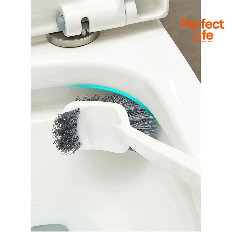 Brosse de toilette à ventouse à long manche – Nettoyant coudé double face mural sans perçage – Éponge de récurage à 360° sans angle mort pour toilettes à la turque et éviers