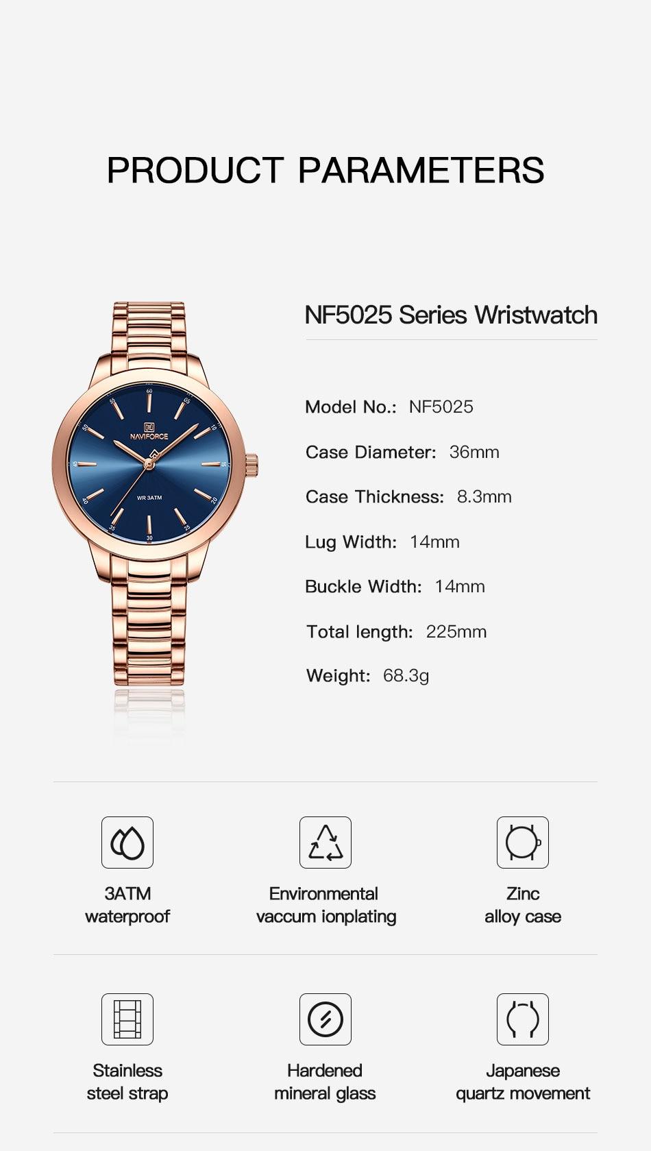 Montre femme NAVIFORCE en acier inoxydable (NF5025) 