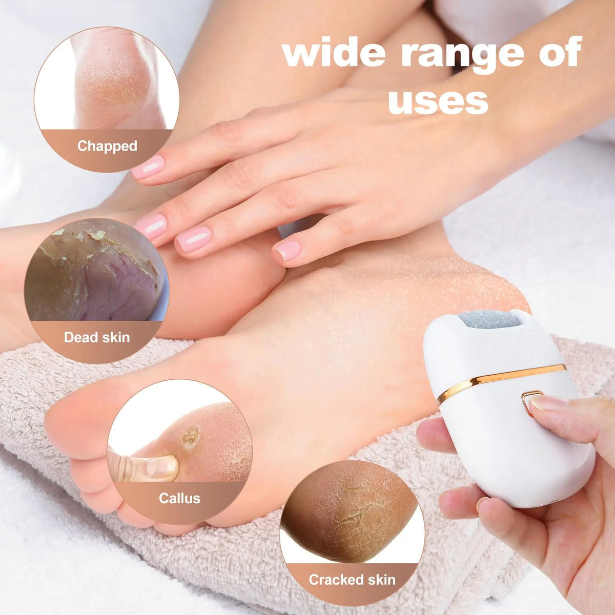 Lime électrique et râpe anti-callosités – Outil de pédicure rechargeable avec 2 vitesses et 3 têtes rotatives pour des pieds lisses
