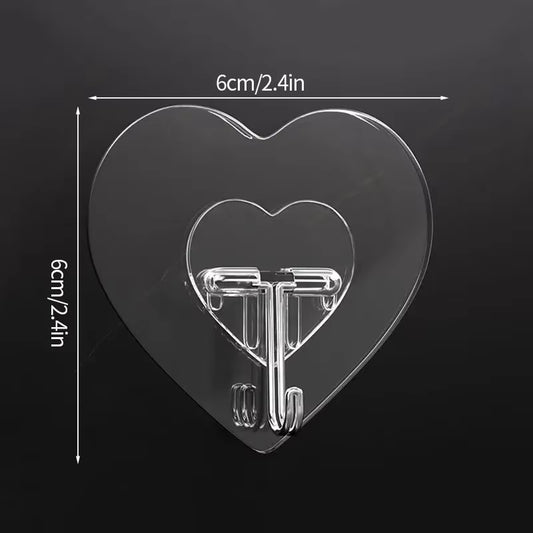 Heart-Shaped Transparent Hooks – Self-Adhesive "Love" Wall Hangers – Non-Punching Plastic Hooks for Keys, Towels, and Jewelry – Multi-Purpose Decorative Storage