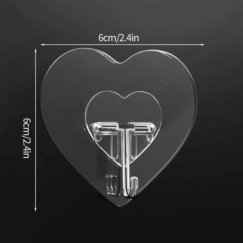 Heart-Shaped Transparent Hooks – Self-Adhesive "Love" Wall Hangers – Non-Punching Plastic Hooks for Keys, Towels, and Jewelry – Multi-Purpose Decorative Storage
