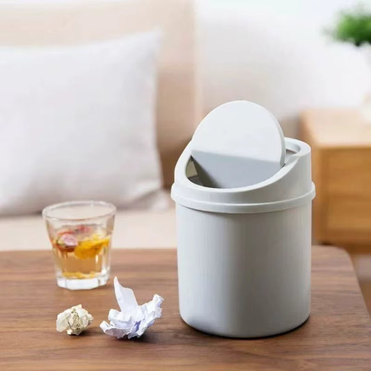 Mini Desktop Trash Can with Press-Top Lid – Small Portable Waste Bin for Bedroom, Office, and Vanity – Sleek Workspace Garbage Tube & Storage Box