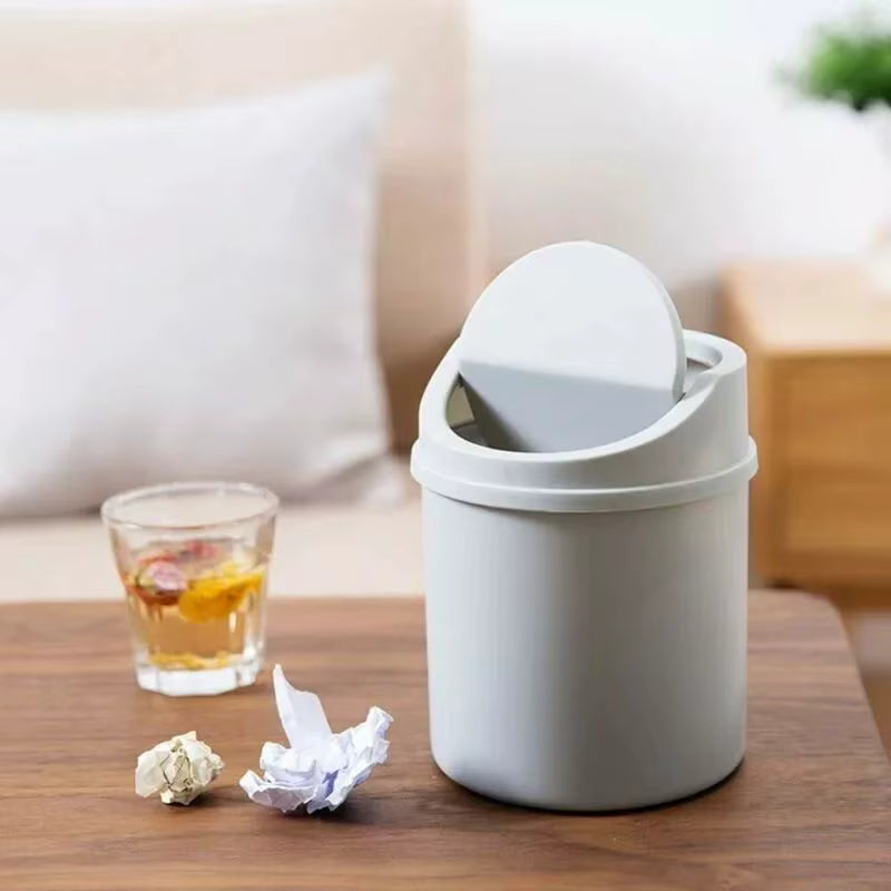 Mini Desktop Trash Can with Press-Top Lid – Small Portable Waste Bin for Bedroom, Office, and Vanity – Sleek Workspace Garbage Tube & Storage Box
