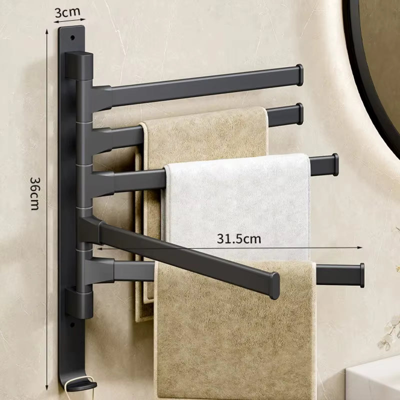 Porte-serviettes pivotant en aluminium spatial – Support de serviettes orientable à 180° – Cintre mural multi-barres pour salle de bain et cuisine (2/3/4/5 couches)