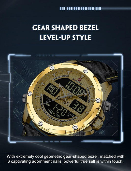 NAVIFORCE Digital x Analog Black Leather Men Watch (NF9194)