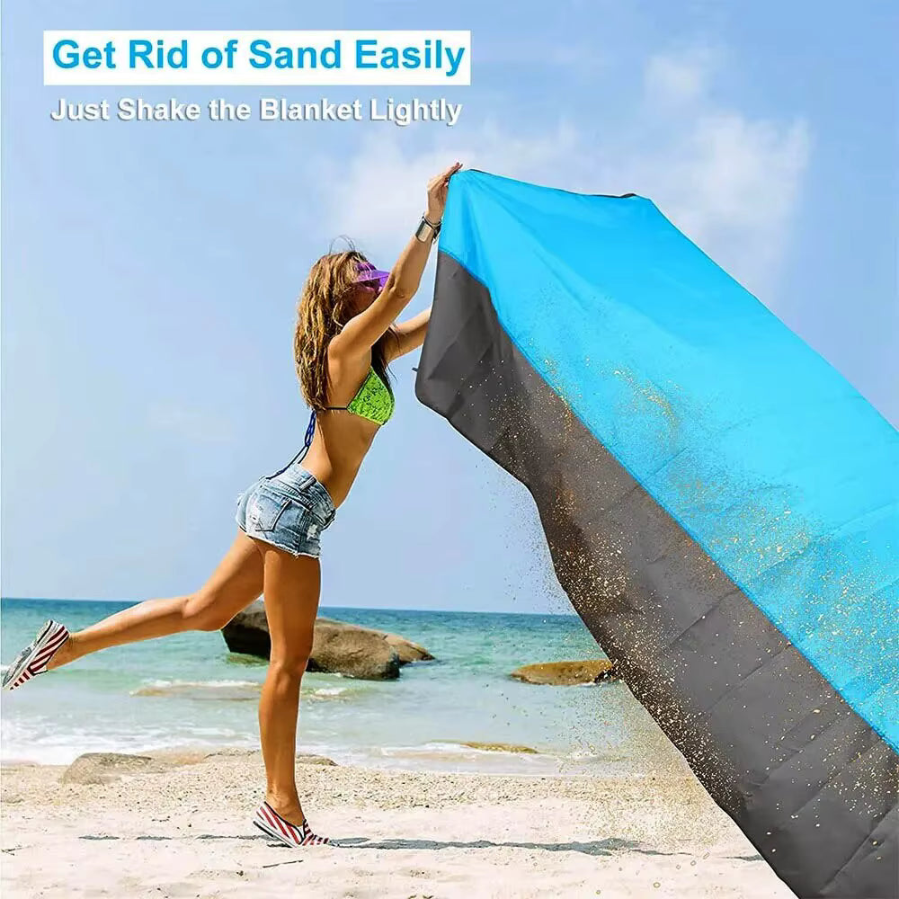 [140*200CM] Sandproof Beach Blanket – Waterproof Quick-Drying Outdoor Picnic Mat – Multiple Sizes with 4 Anchoring Stakes for Travel, Camping, & Hiking (Blue/Green/Orange/Pink)