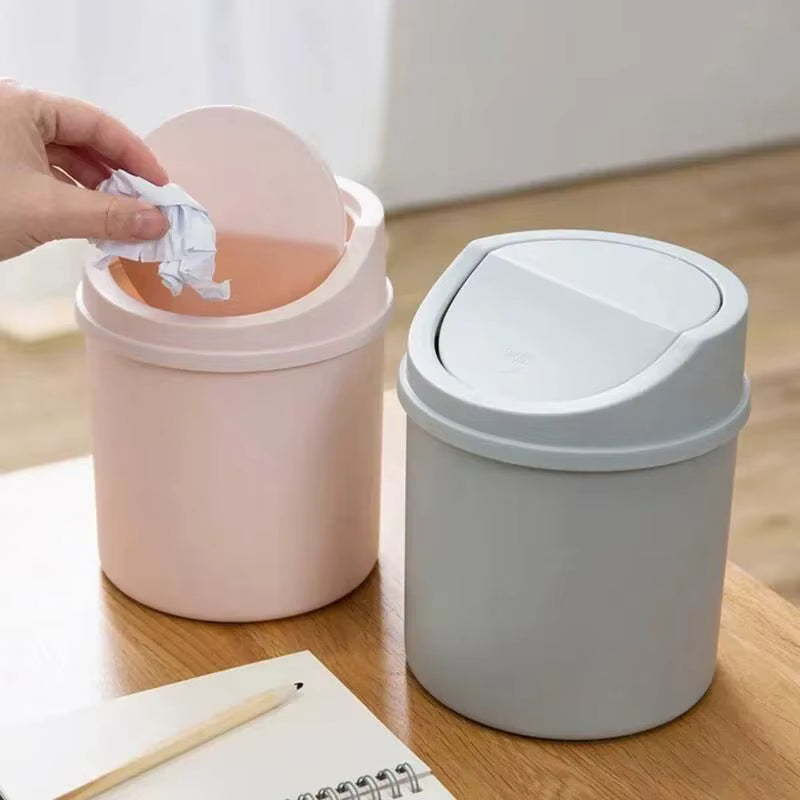 Mini Desktop Trash Can with Press-Top Lid – Small Portable Waste Bin for Bedroom, Office, and Vanity – Sleek Workspace Garbage Tube & Storage Box