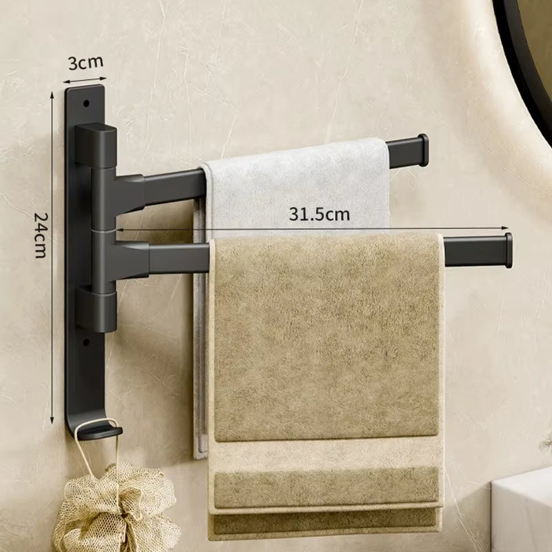 Porte-serviettes pivotant en aluminium spatial – Support de serviettes orientable à 180° – Cintre mural multi-barres pour salle de bain et cuisine (2/3/4/5 couches)