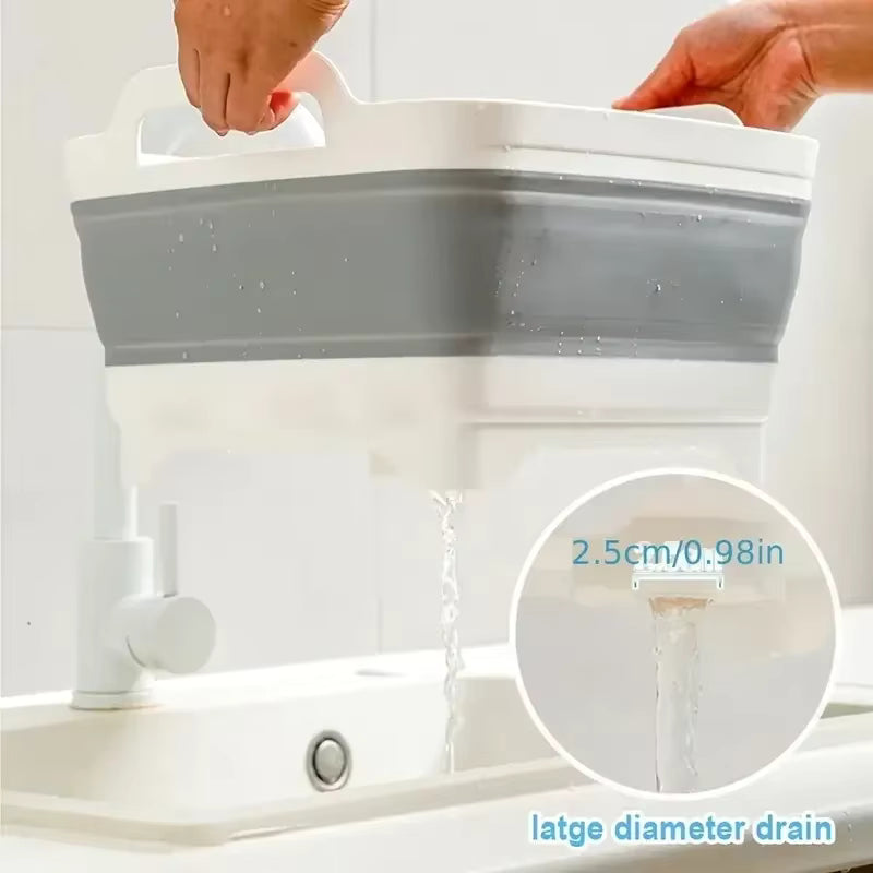Seau pliant en silicone avec bouchon de vidange – Bassine portable pour le camping, la pêche et les pique-niques