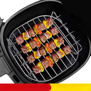 [17cm x 17cm x 7cm] Kit de grille carrée polyvalente pour friteuse à air – Support de barbecue en acier inoxydable avec brochettes – Grille polyvalente pour cuiseur vapeur et déshydrateur pour barbecue extérieur et cuisine