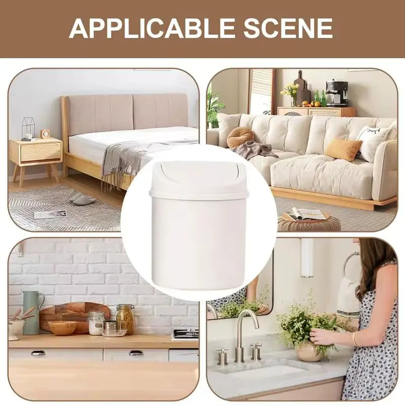 Mini Desktop Trash Can with Press-Top Lid – Small Portable Waste Bin for Bedroom, Office, and Vanity – Sleek Workspace Garbage Tube & Storage Box