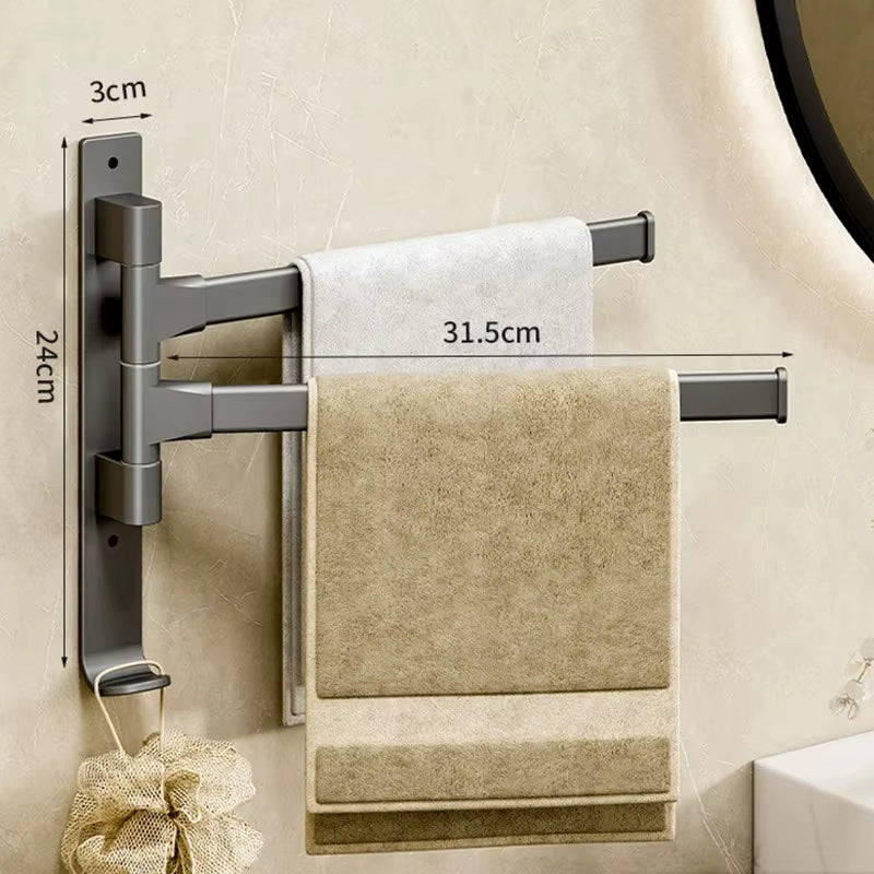 Porte-serviettes pivotant en aluminium spatial – Support de serviettes orientable à 180° – Cintre mural multi-barres pour salle de bain et cuisine (2/3/4/5 couches)