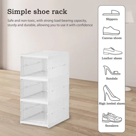 3/6 Tier Foldable Shoe Storage Box – Transparent Stackable Sneaker Organizer – Dustproof Folding Shoe Cabinet & Rack Shelf