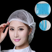 100pcs Disposable Bouffant Caps – Breathable Non-Woven Hair Nets – Dustproof Shower & Bathing Hats for Kitchen, Medical, and Salon Use (White/Blue)