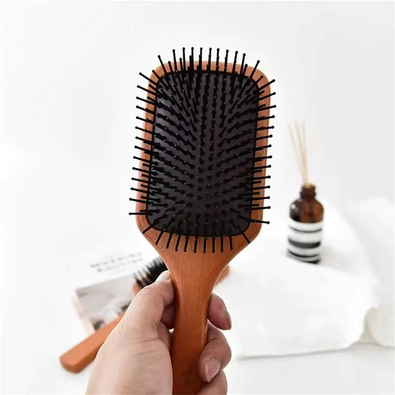 Peigne de massage en bois haut de gamme avec airbag – Brosse plate antistatique à grande planche – Outil de soin du cuir chevelu et de prévention de la chute des cheveux pour cheveux bouclés et longs