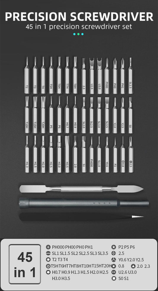 45 Pieces Multi-tool Screwdriver Set Magnetic Screw Driver Kit Bits Precision For Electric Devices