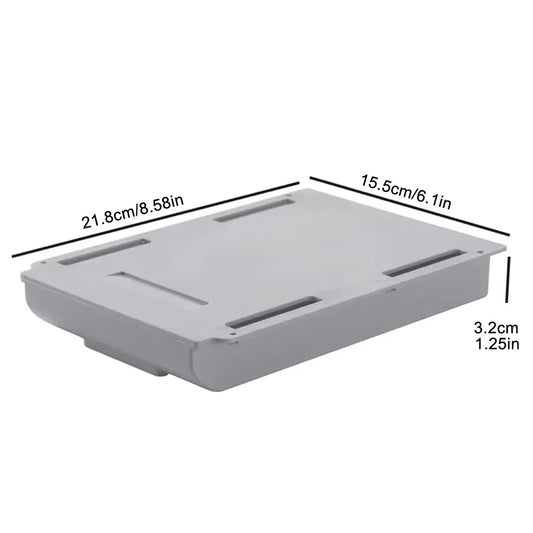 Hidden Under-Desk Storage Drawer – Self-Adhesive Slide-Out Organizer – Plastic Stationery & Cosmetics Tray for Home Office – Simple Sundries Holder (Gray/White)
