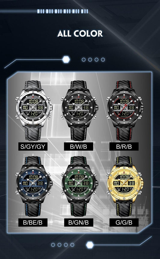 NAVIFORCE Digital x Analog Black Leather Men Watch (NF9194)