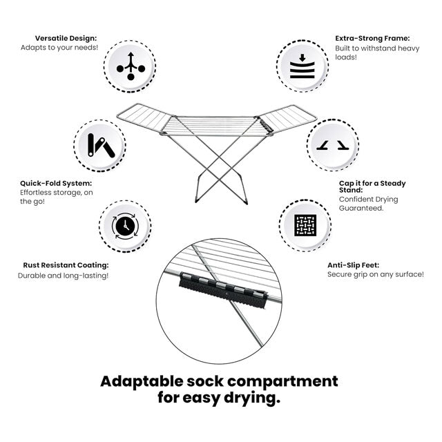 SG Traders Winged Clothes Drying Rack - Foldable Indoor & Outdoor Laundry Airer, Premium Garment Dryer for Home, Camping & Balcony Use