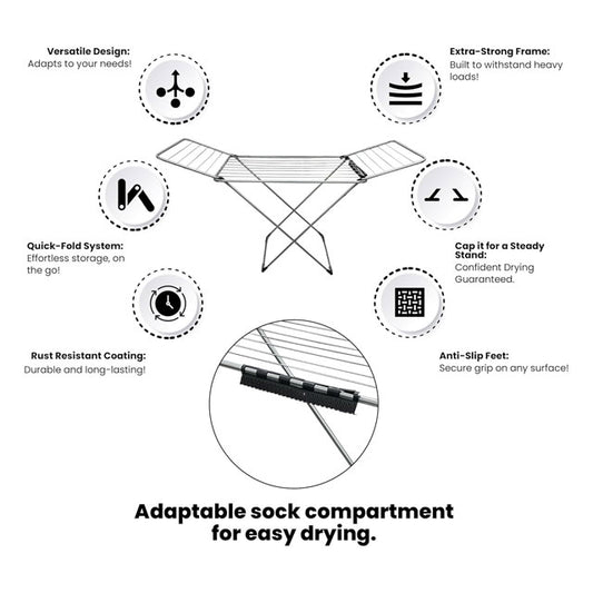 SG Traders Winged Clothes Drying Rack - Foldable Indoor & Outdoor Laundry Airer, Premium Garment Dryer for Home, Camping & Balcony Use