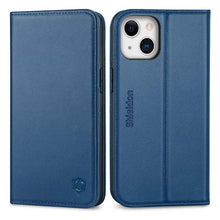 SHIELDON Genuine Leather Wallet Case for iPhone 13 – RFID Blocking Folio with Card Slots, Magnetic Closure, TPU Shockproof &amp; Kickstand Flip Cover (Blue, 5G 2021)