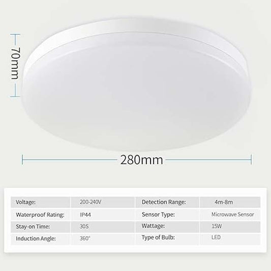 SHILOOK LED Ceiling Light with Motion Sensor – 15W, 4000K, IP44 Waterproof Round Ceiling Light for Hallway, Staircase, Porch, Garage, Carport, Balcony, Storage Room, Basement [Energy Class A+]
