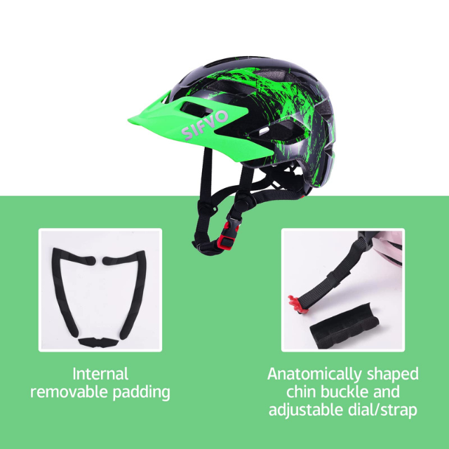 Casque de vélo enfant SIFVO avec visière – Casque de vélo ajustable et léger pour garçons et filles de 5 à 14 ans – Casque de cyclisme junior 50-57 cm