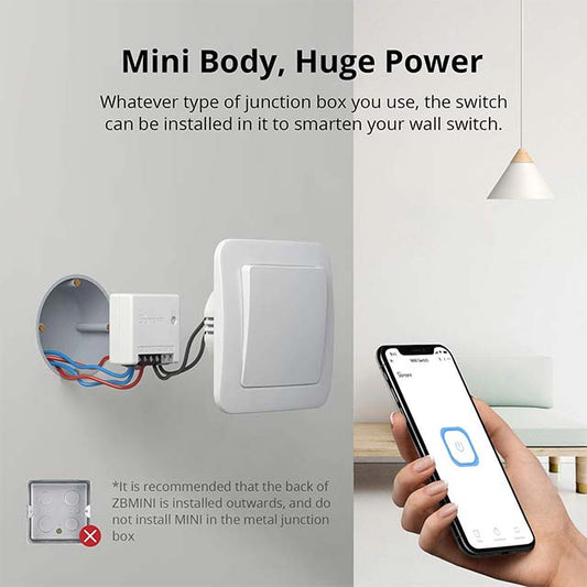 SONOFF ZBMINI ZigBee MINI Smart Switch, 2-Way Light Switch, Compatible with Alexa, SmartThings Hub, Philips Hue Bridge, Google Home, SONOFF ZBBridge, ZigBee 3.0 Gateway Hub Required, 10A/2200W