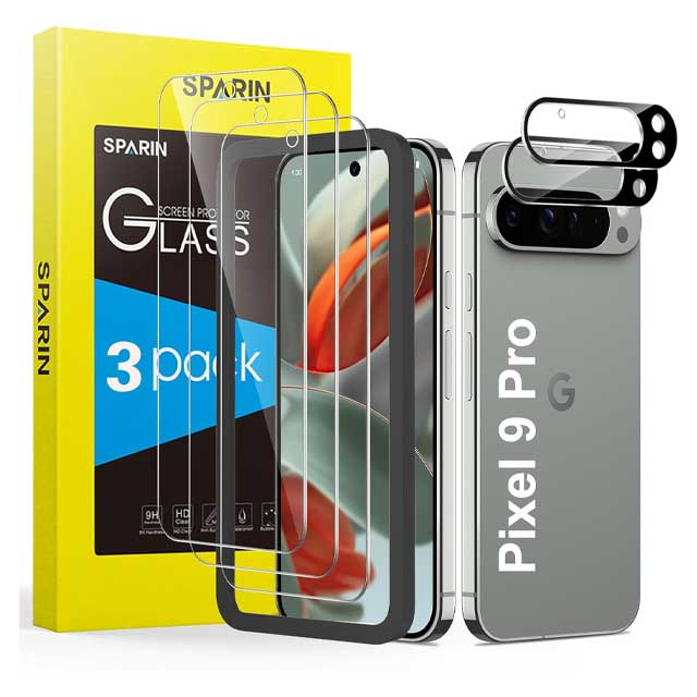 SPARIN Premium 5-Pack Tempered Glass Screen Protectors with 9H Hardness, Camera Protection &amp; Mounting Frame (3+2 Kit)